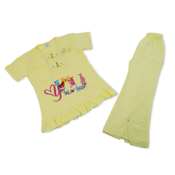 Girls Tight Half Sleeves Suit - Yellow