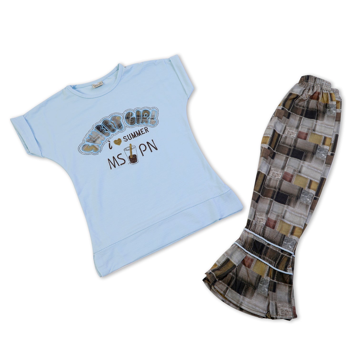 Girls Tight Half Sleeves Suit - Light Blue, Girls Suits, Chase Value, Chase Value