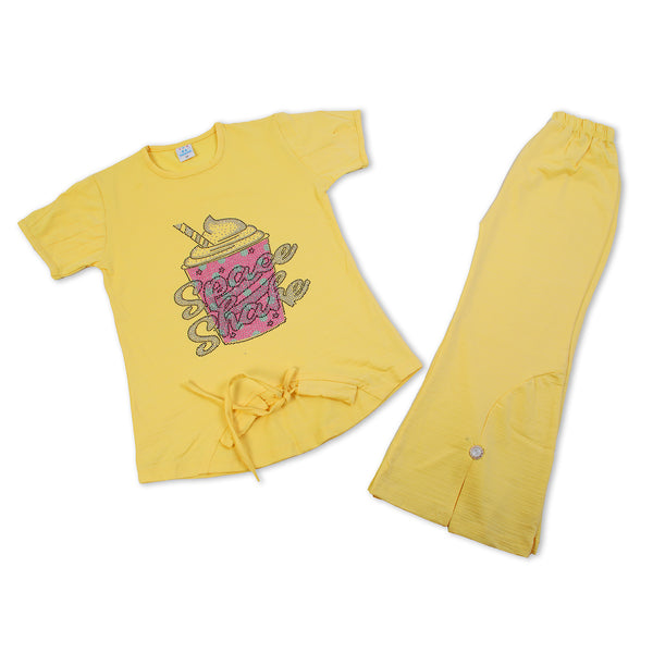 Girls Tight Half Sleeves Suit - Yellow