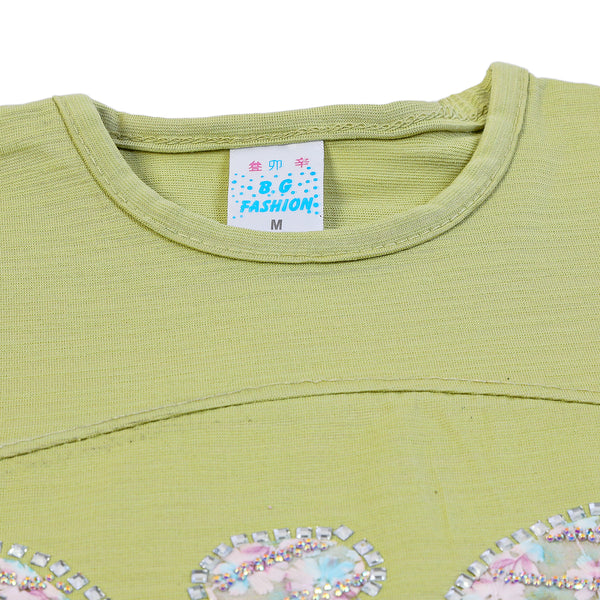 Girls Tight Half Sleeves Suit - Olive Green