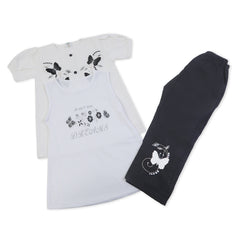 Girls Tight Half Sleeves Suit - Black