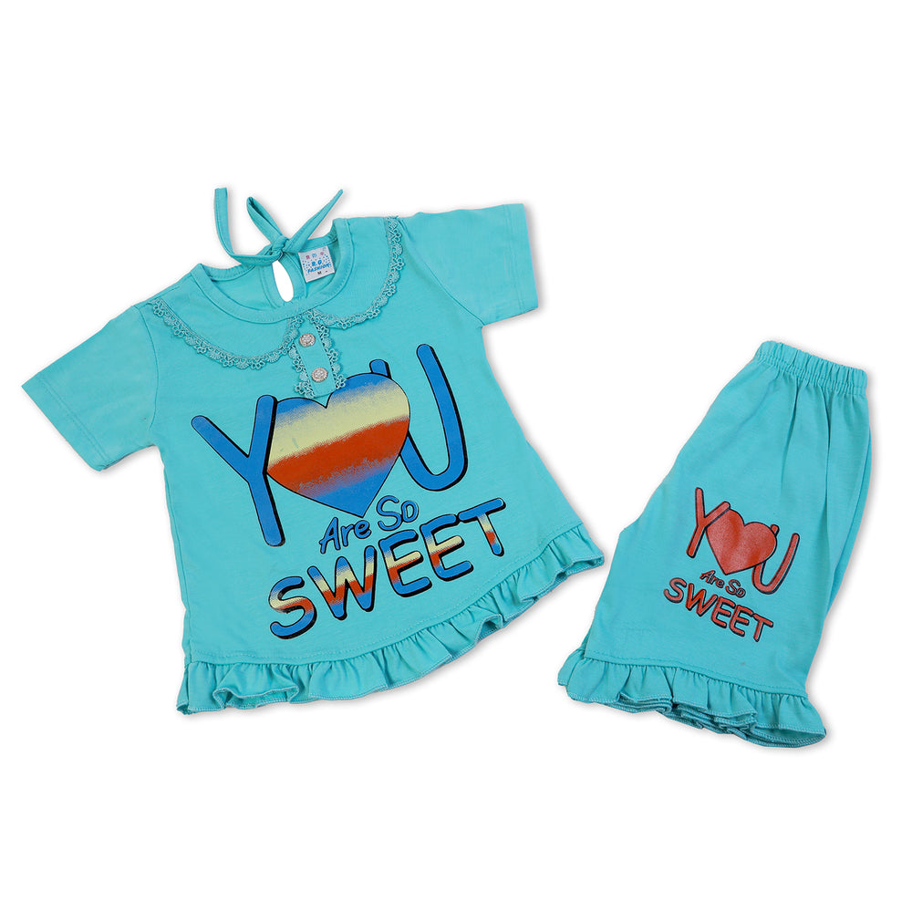 Girls Half Sleeves Suit - Cyan, Girls Suits, Chase Value, Chase Value
