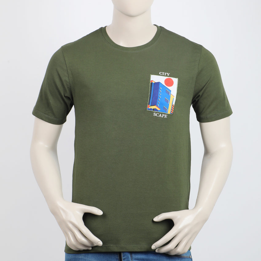 Men's Eminent Round Neck Half Sleeves Printed T-Shirt - Olive Green