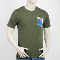 Men's Eminent Round Neck Half Sleeves Printed T-Shirt - Olive Green