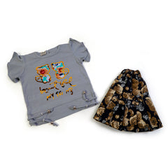 Girls Half Sleeves Skirt Suit - Grey