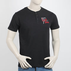 Men's Eminent Round Neck Half Sleeves Printed T-Shirt - Black