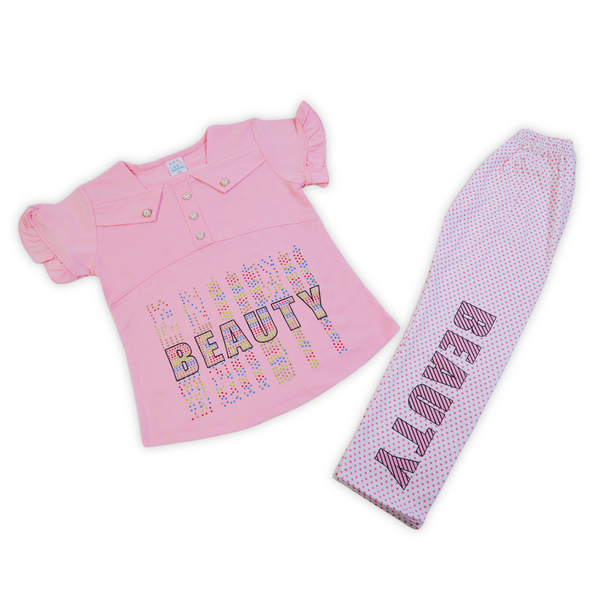 Girls Tight Half Sleeves Suit - Pink