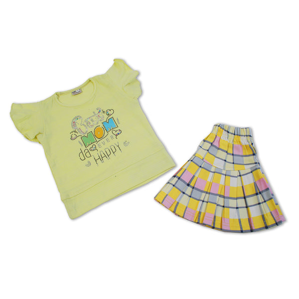 Girls Half Sleeves Skirt Suit - Yellow