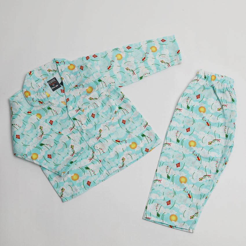 Girls Full Sleeves Night Suit - Multi Color