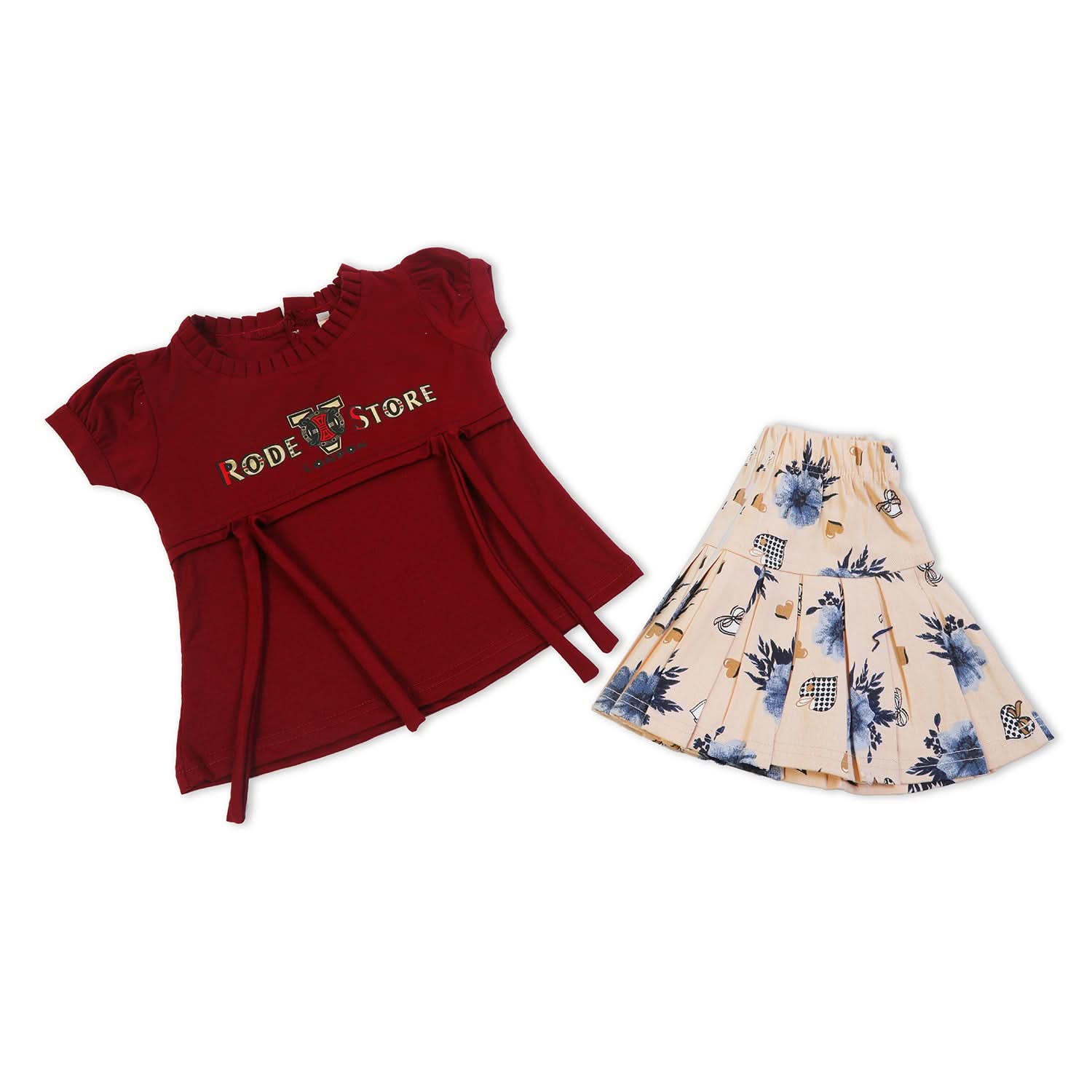 Girls Half Sleeves Skirt Suit - Maroon, Girls Suits, Chase Value, Chase Value