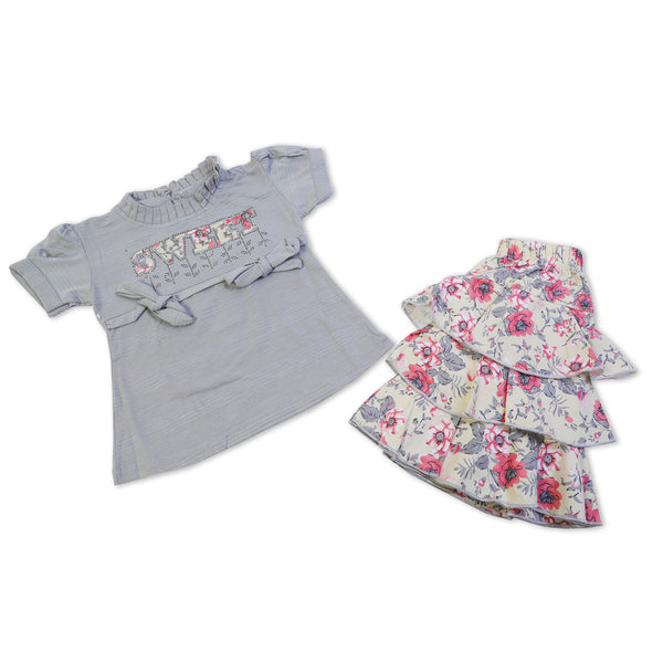 Girls Half Sleeves Skirt Suit - Grey