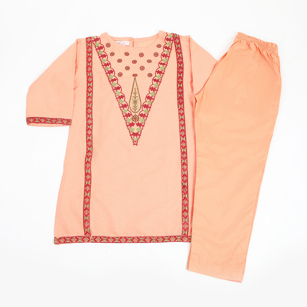 Girls Embroidered Shalwar Suit - Peach, Girls Shalwar Kameez, Chase Value, Chase Value