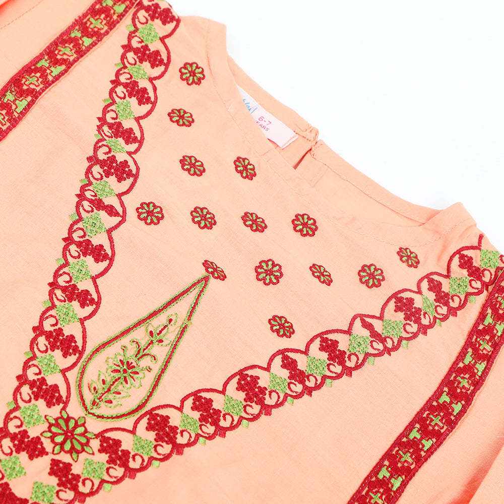Girls Embroidered Shalwar Suit - Peach, Girls Shalwar Kameez, Chase Value, Chase Value