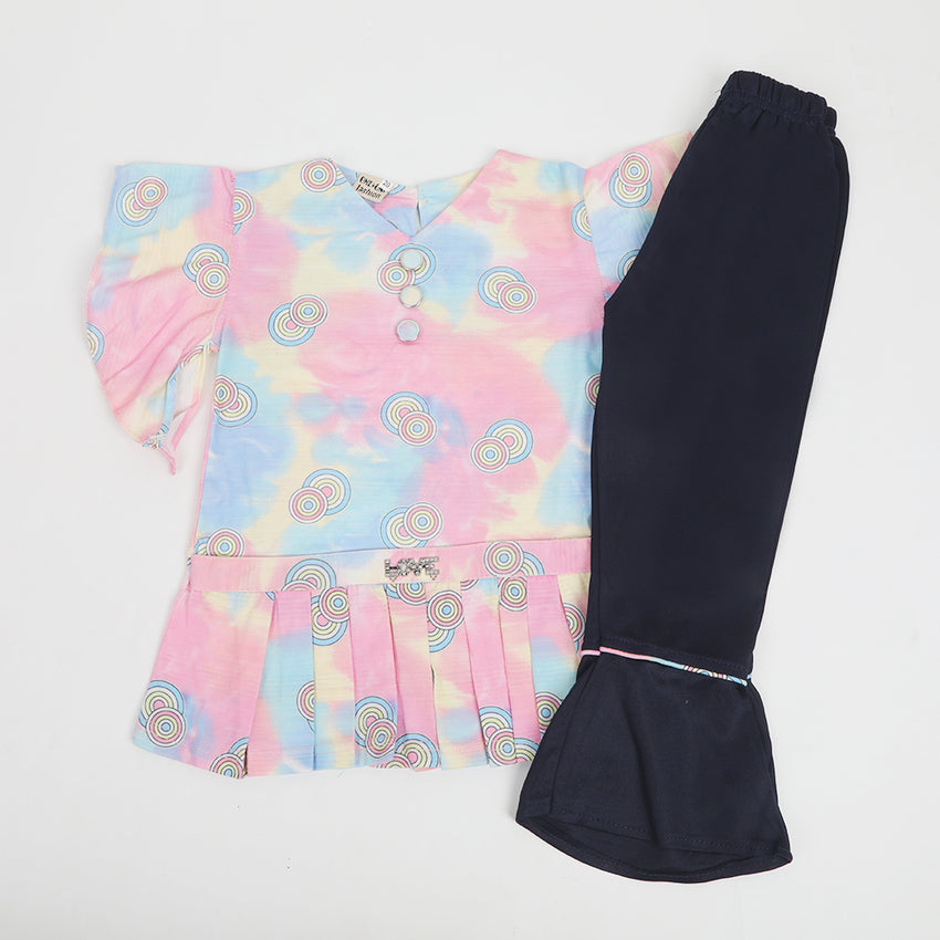 Girls Half Sleeves Tight Suit - Multi Color