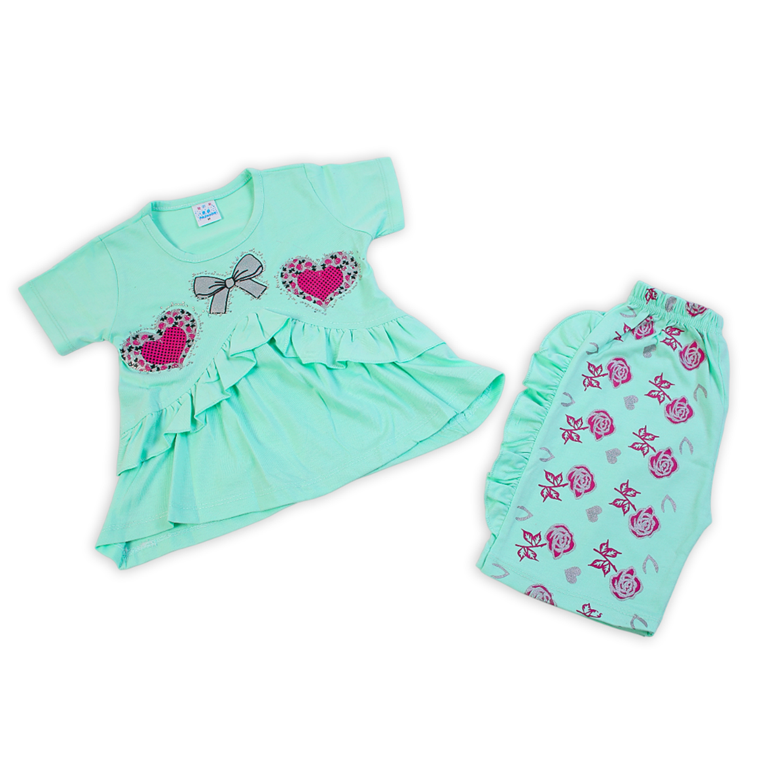 Girls Half Sleeves Suit - Light Green, Girls Suits, Chase Value, Chase Value