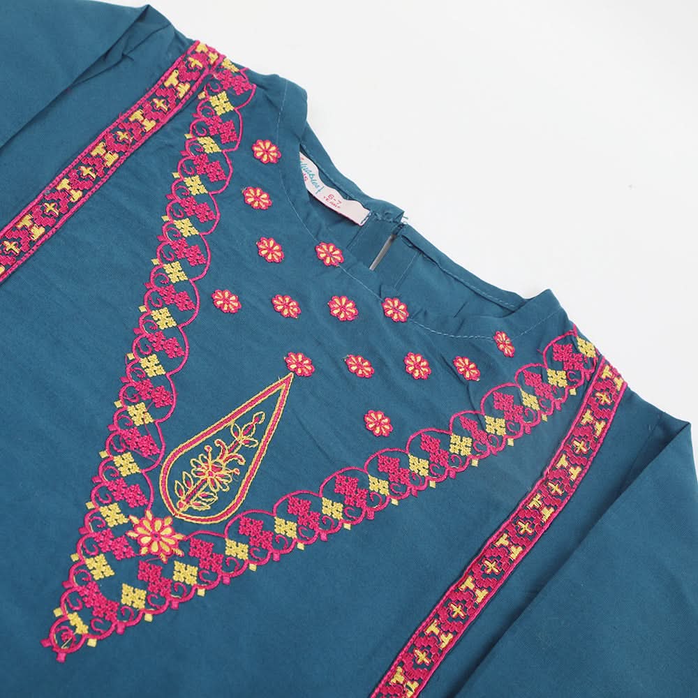 Girls Embroidered Shalwar Suit - Teal, Girls Shalwar Kameez, Chase Value, Chase Value