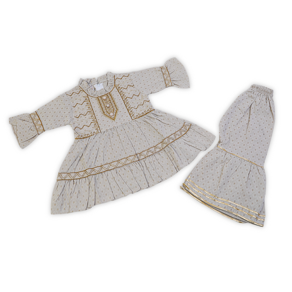Girls Embroidered Shalwar Suit - Fawn