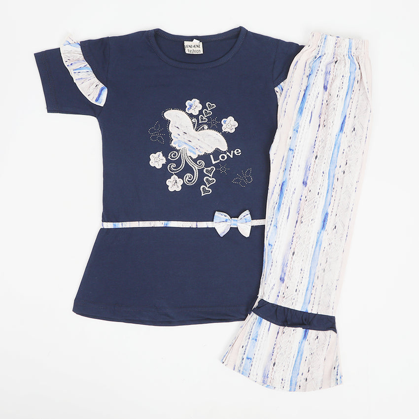 Girls Half Sleeves Tight Suit - Navy Blue