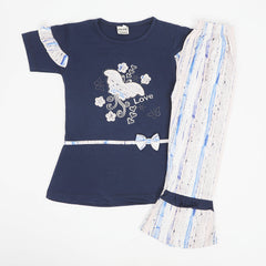 Girls Half Sleeves Tight Suit - Navy Blue