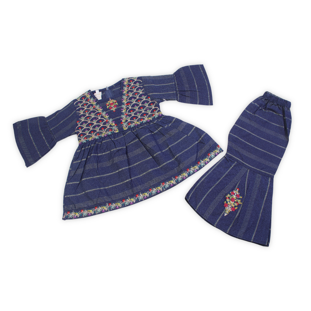 Girls Embroidered Shalwar Suit - Navy Blue, Girls Shalwar Kameez, Chase Value, Chase Value