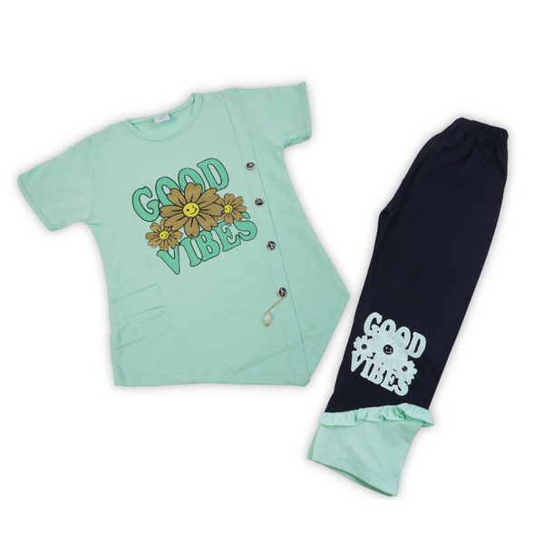 Girls Tight Half Sleeves Suit - Sea Green