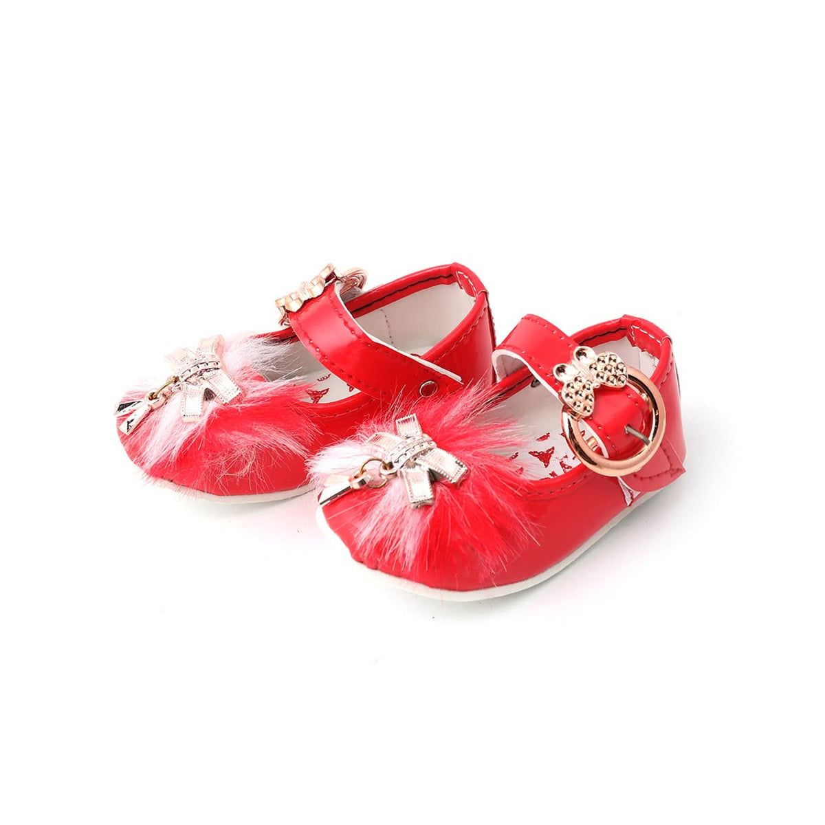 Newborn Girls Pumpy (Fur) - Red, Newborn Caps, Shoes & Socks, Chase Value, Chase Value