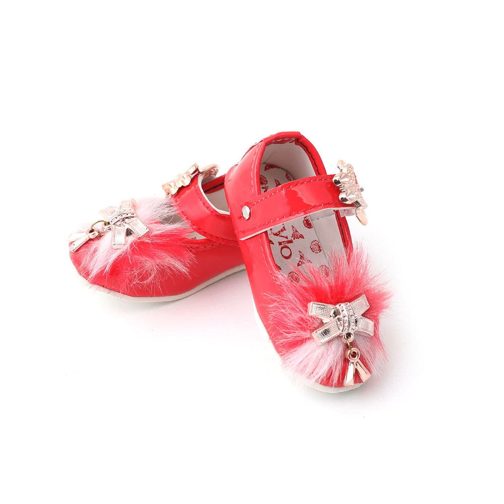 Newborn Girls Pumpy (Fur) - Red, Newborn Caps, Shoes & Socks, Chase Value, Chase Value