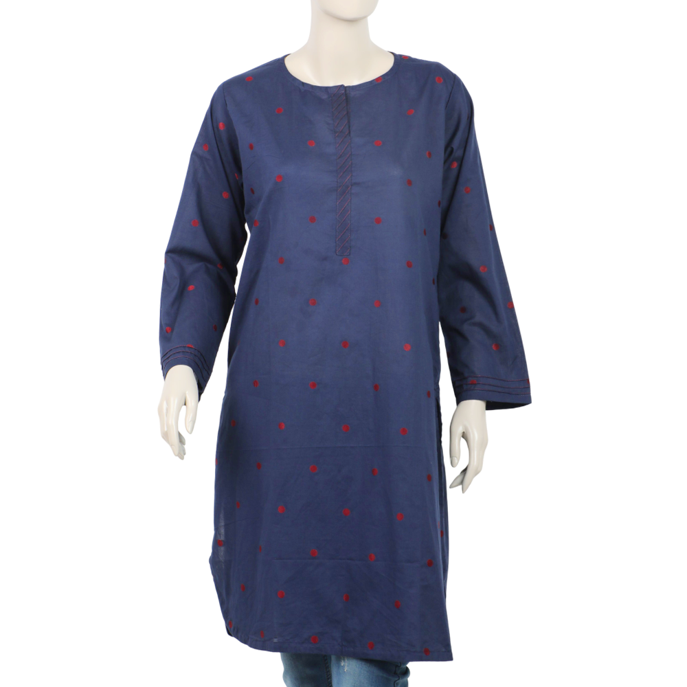 Women's Embroidered Stitched Kurti - Blue, Women Ready Kurtis, Chase Value, Chase Value