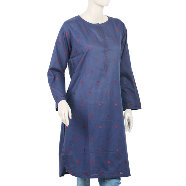 Women's Embroidered Stitched Kurti - Blue