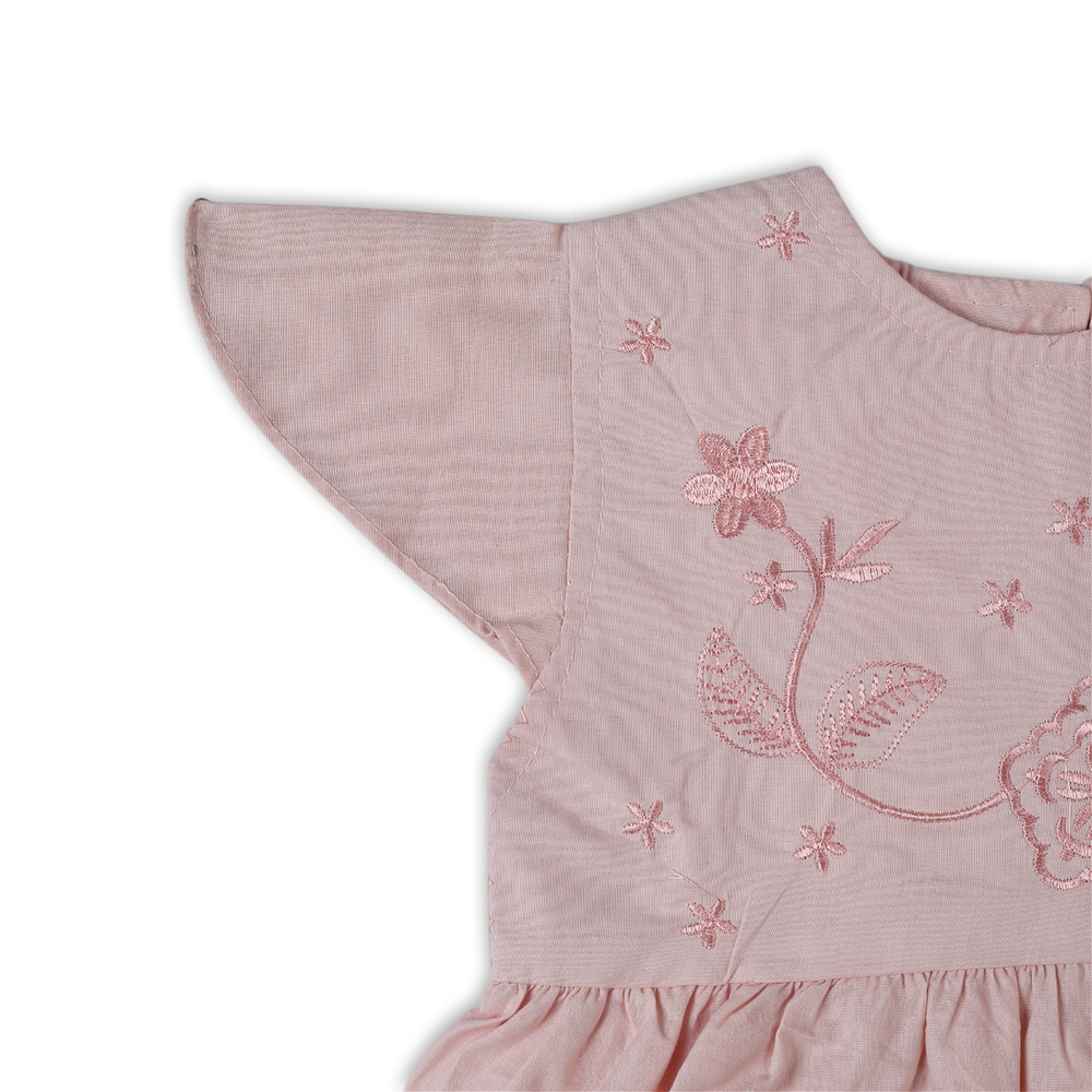 Girls Half Sleeves Embroidered Frock - Peach, Girls Frocks, Chase Value, Chase Value