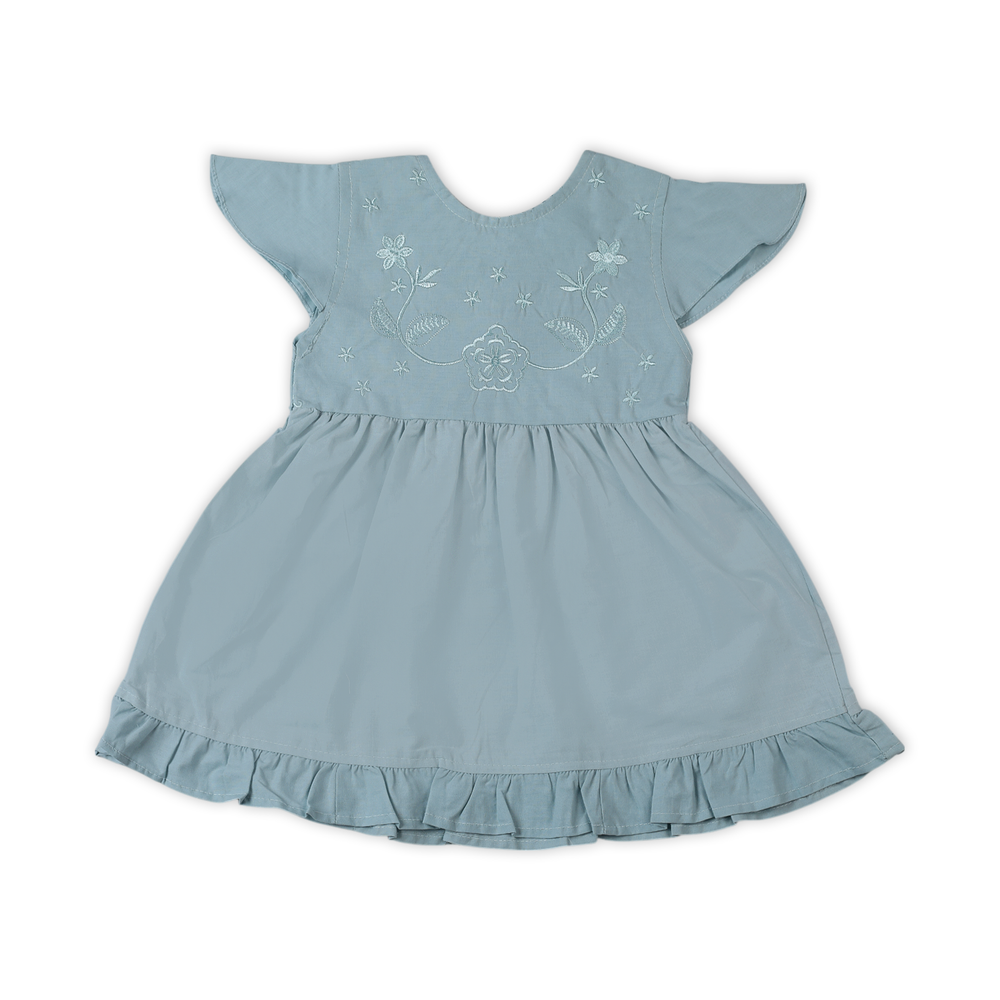 Girls Half Sleeves Embroidered Frock - Light Blue, Girls Frocks, Chase Value, Chase Value