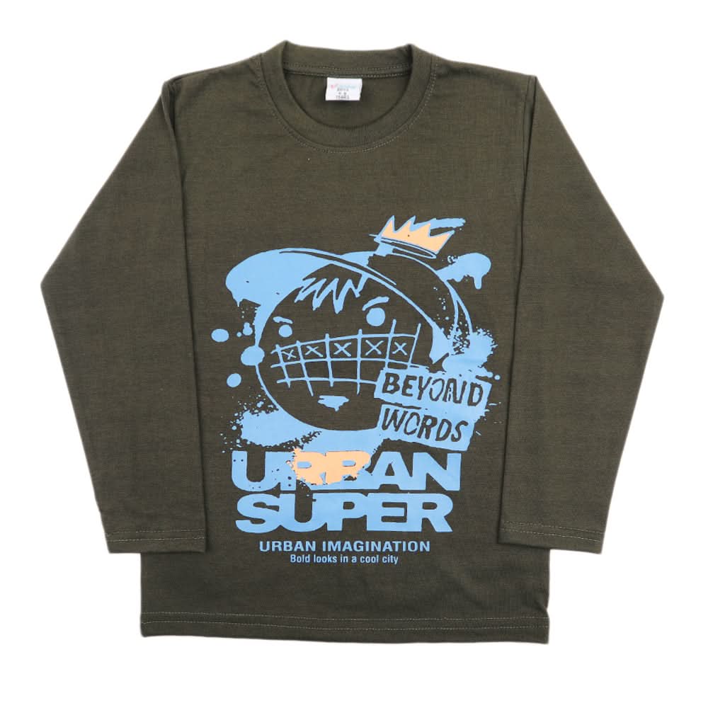 Boys Full Sleeves T-Shirt - Olive Green, Boys T-Shirts, Chase Value, Chase Value