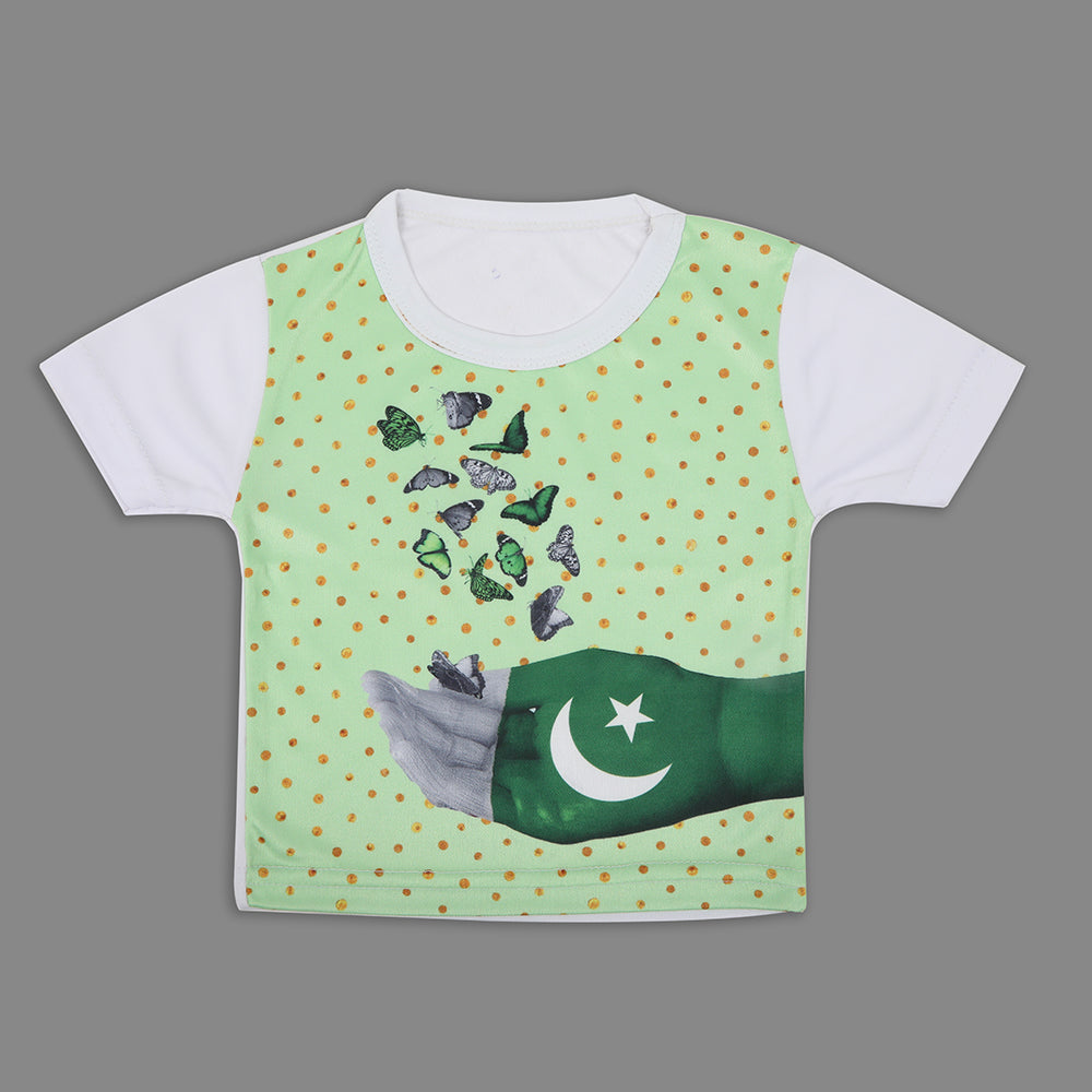 Valuables Newborn Girls Independence Day T-Shirt - Green & White, Newborn Girls T-Shirts, Chase Value, Chase Value