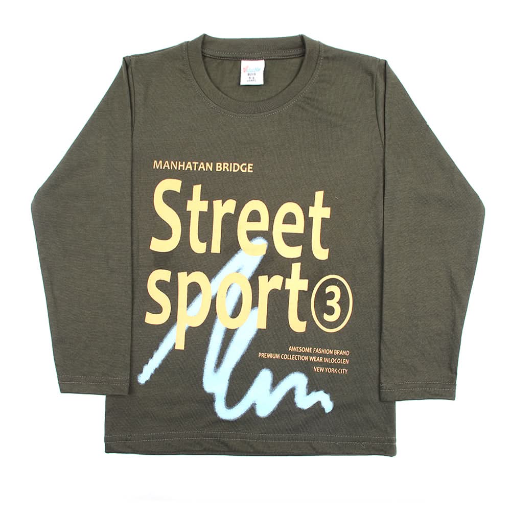 Boys Full Sleeves T-Shirt - Olive Green, Boys T-Shirts, Chase Value, Chase Value