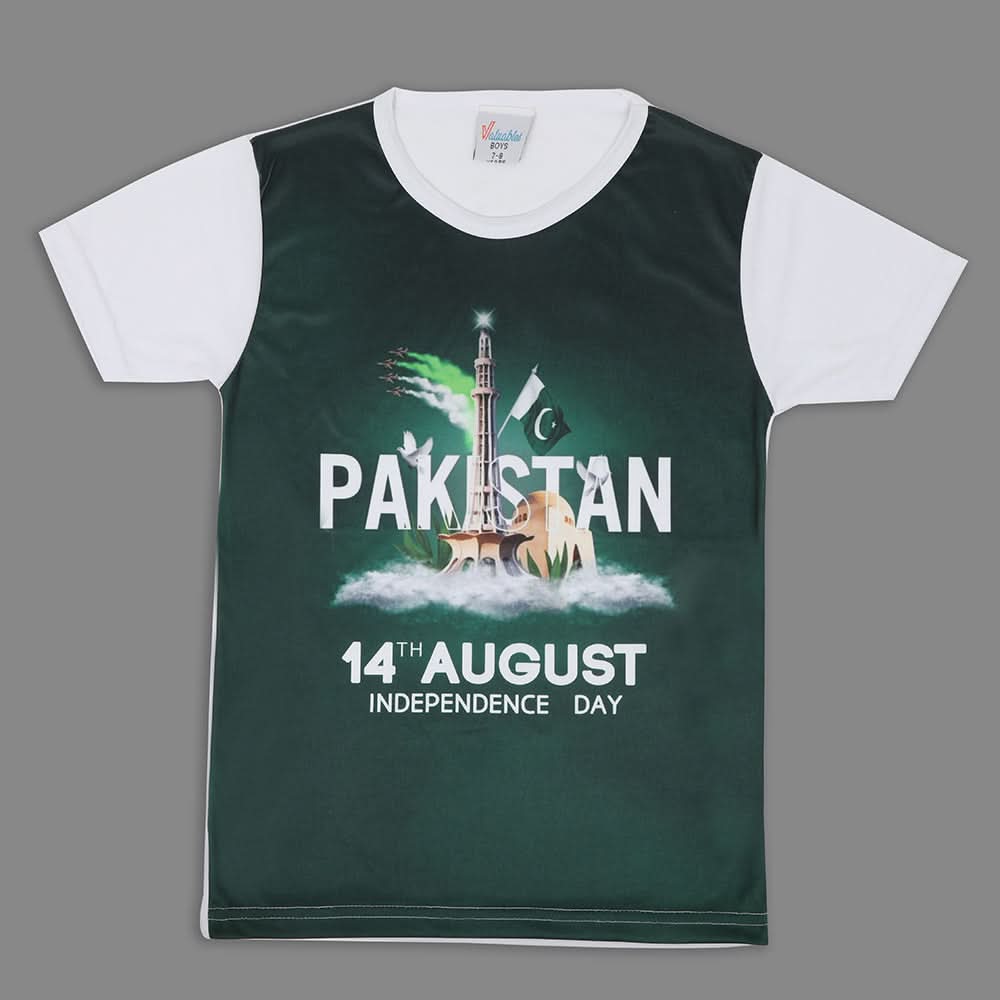 Boys Half Sleeves Azadi T-shirt - Green, Boys T-Shirts, Chase Value, Chase Value