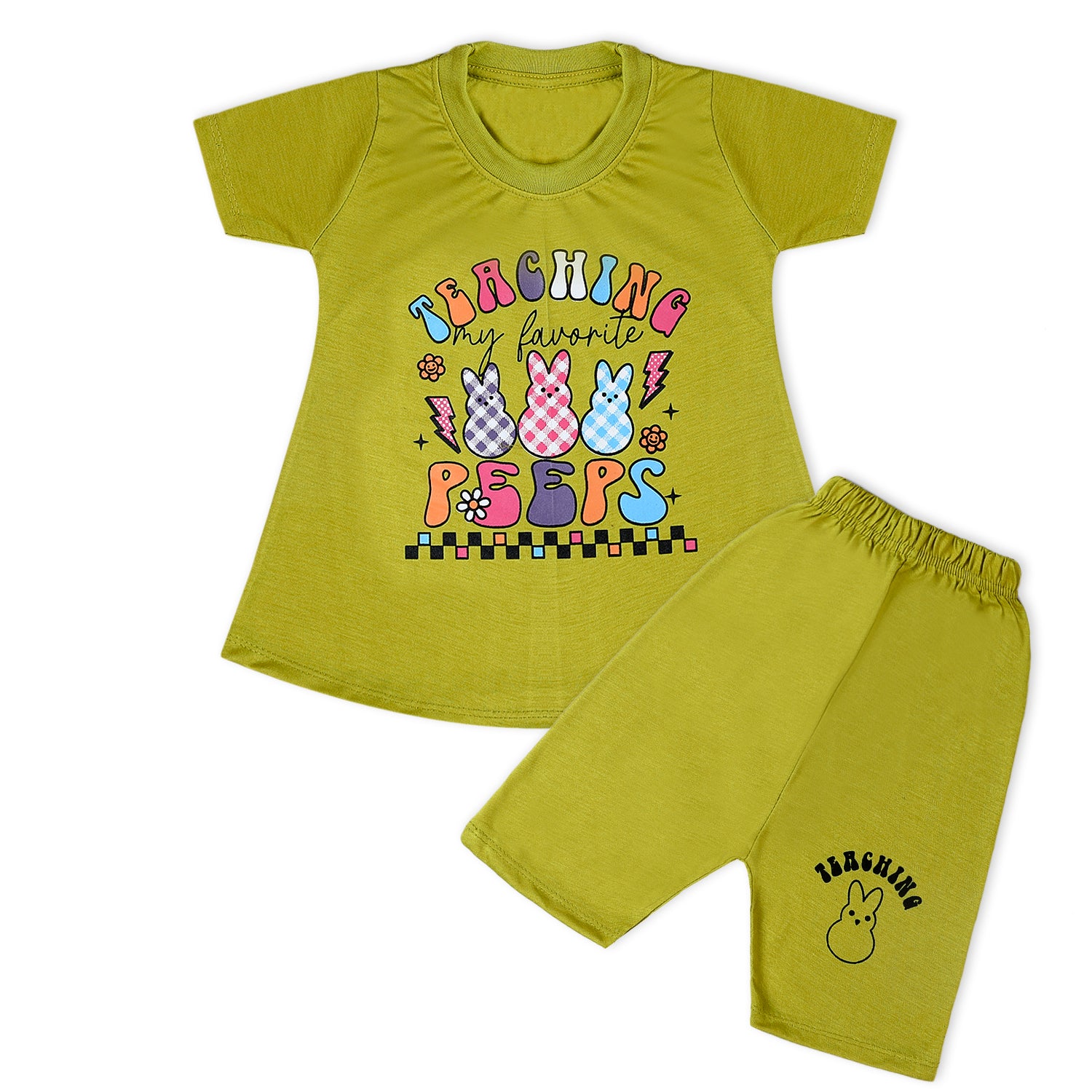 Valuable Girls Half Sleeves Suit - Olive Green, Girls Suits, Chase Value, Chase Value