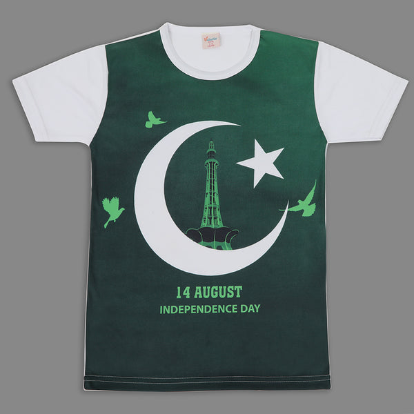 Valuable Girls Independence Day Half Sleeves T-Shirt - Green & White