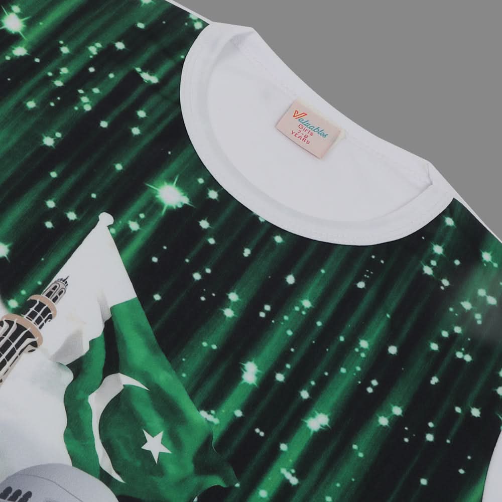 Valuable Girls Independence Day Half Sleeves T-Shirt - Green & White, Girls T-Shirts, Chase Value, Chase Value