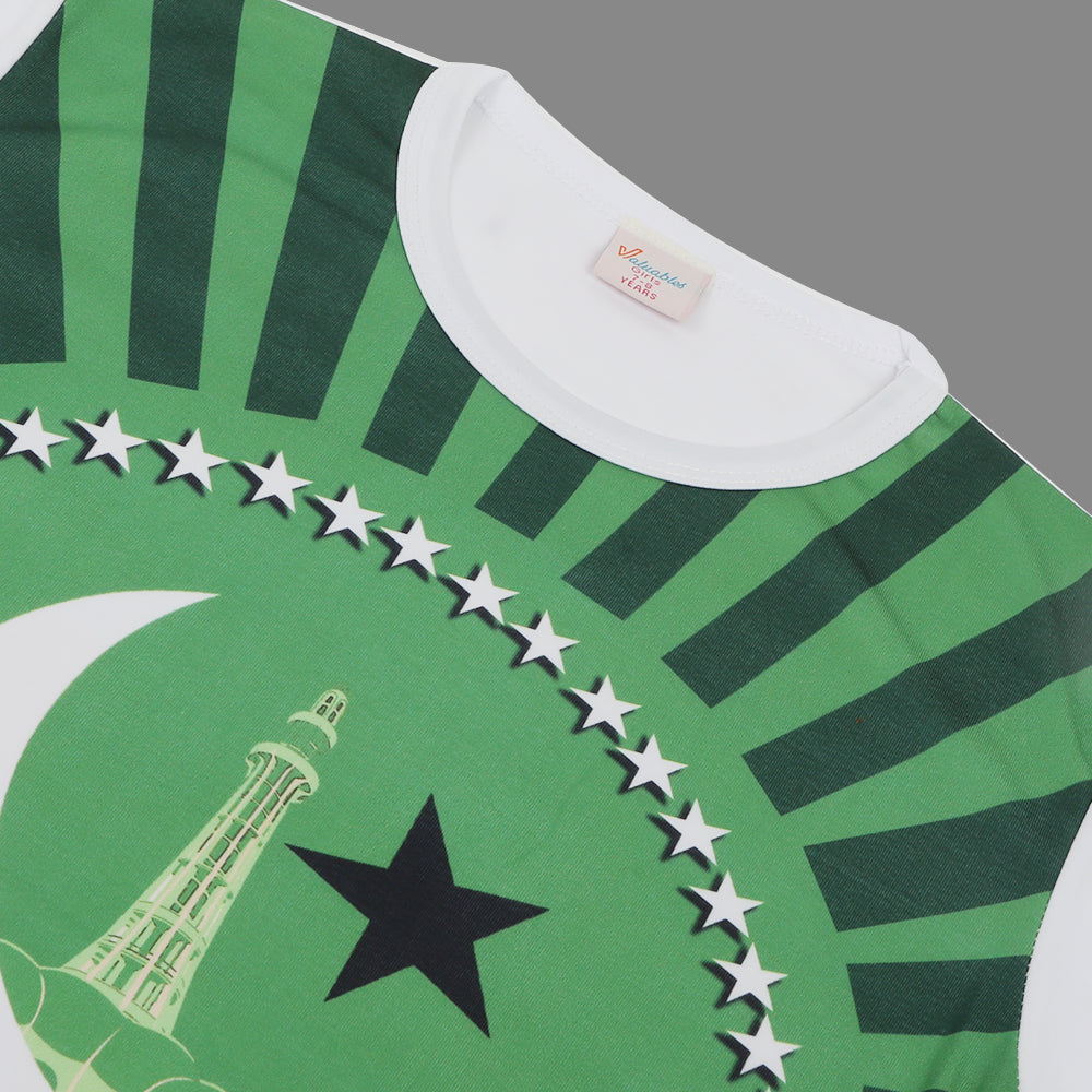 Valuable Girls Independence Day Half Sleeves T-Shirt - Green & White, Girls T-Shirts, Chase Value, Chase Value