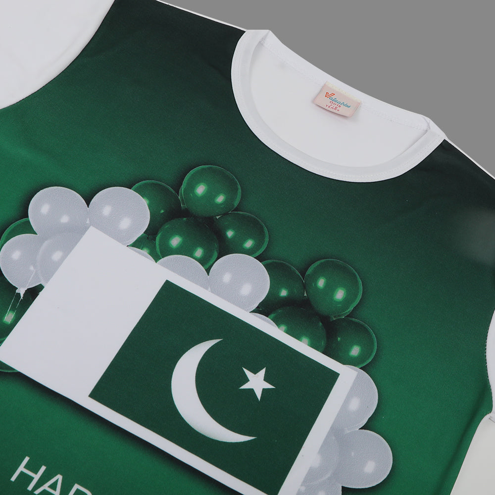 Valuable Girls Independence Day Half Sleeves T-Shirt - Green & White, Girls T-Shirts, Chase Value, Chase Value