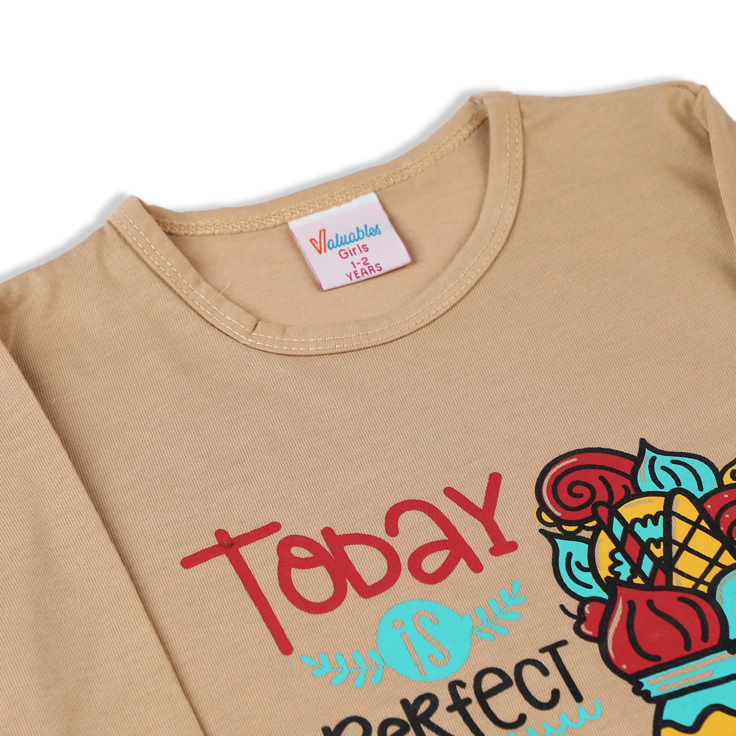 Girls Full Sleeves T-Shirt - Beige, Girls T-Shirts, Chase Value, Chase Value