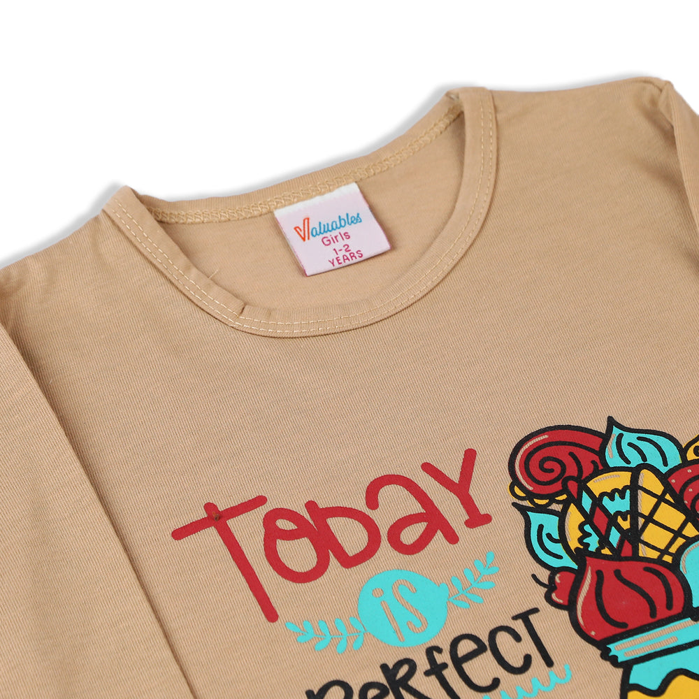 Girls Full Sleeves T-Shirt - Beige, Girls T-Shirts, Chase Value, Chase Value