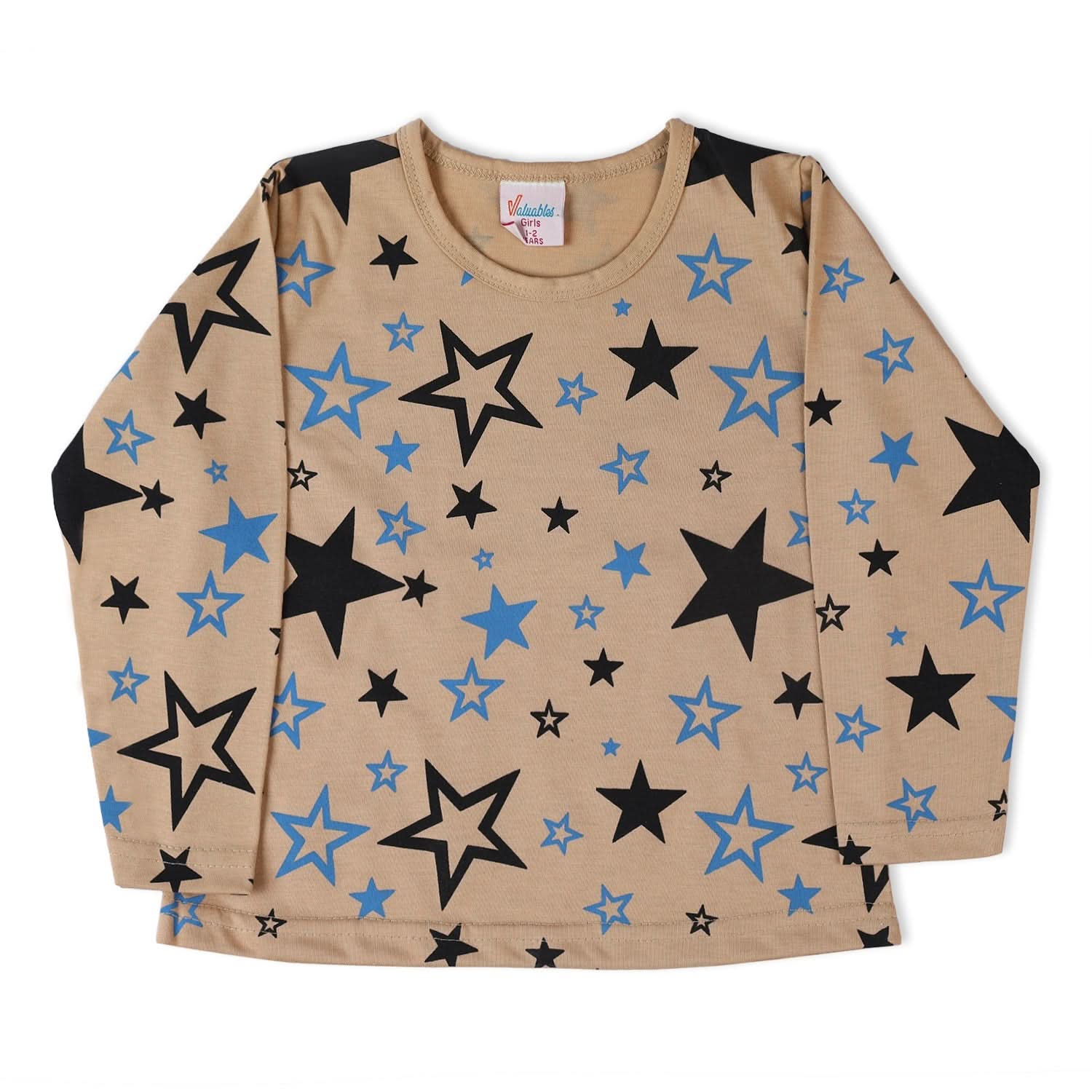 Girls Full Sleeves T-Shirt - Beige, Girls T-Shirts, Chase Value, Chase Value