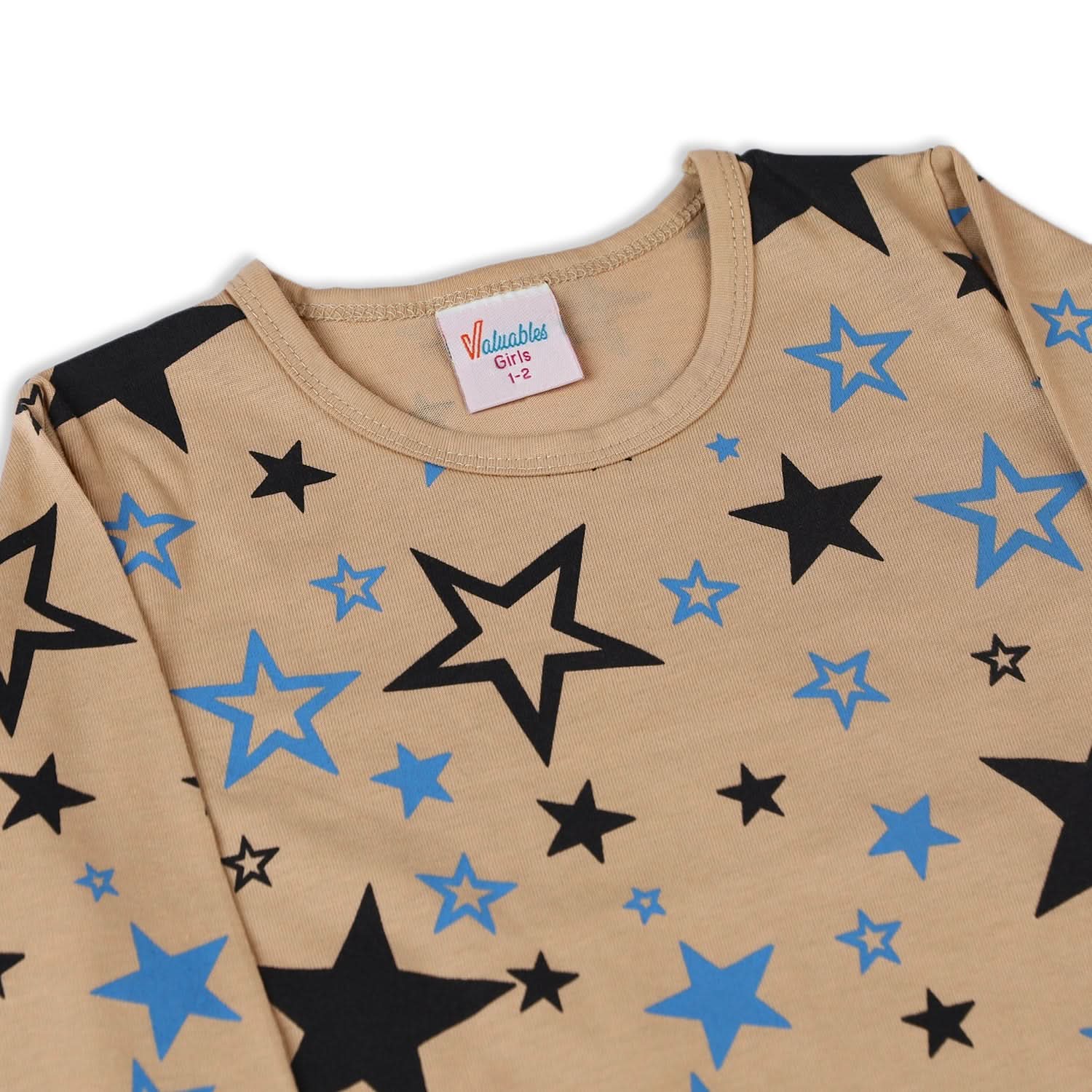 Girls Full Sleeves T-Shirt - Beige, Girls T-Shirts, Chase Value, Chase Value