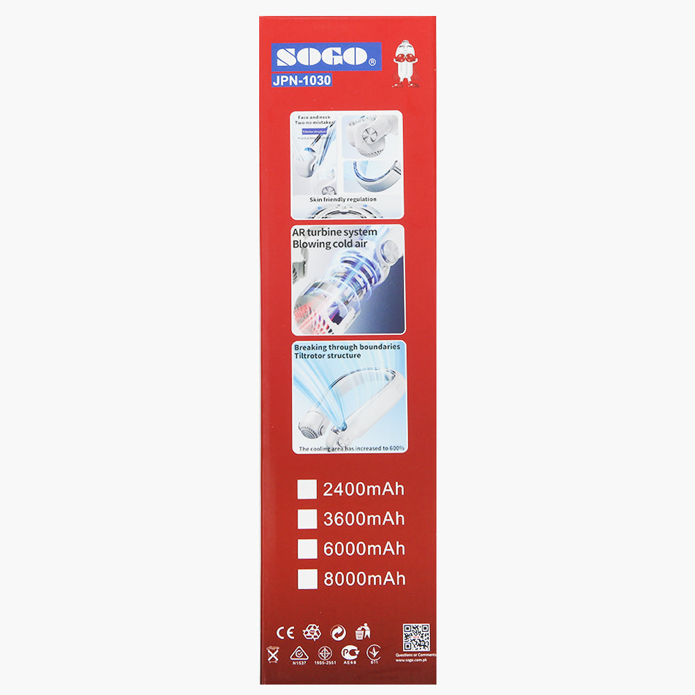 Sogo Rechargeable Portable Hanging Neck Fan, Rechargeable Fan, Sogo, Chase Value