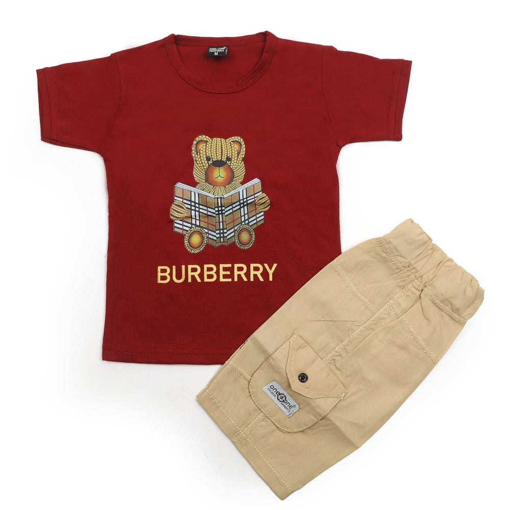 Boys Half Sleeves Short Suit - Maroon, Boys Sets & Suits, Chase Value, Chase Value