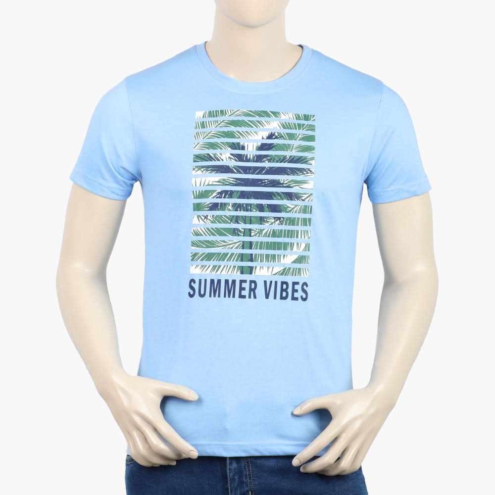 Men's Half Sleeves Round Neck Printed T-Shirt - Blue, Men's T-Shirts & Polos, Chase Value, Chase Value