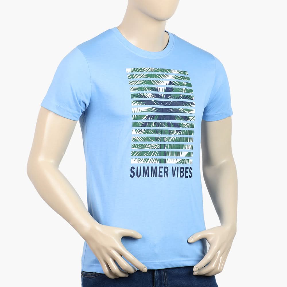 Men's Half Sleeves Round Neck Printed T-Shirt - Blue, Men's T-Shirts & Polos, Chase Value, Chase Value