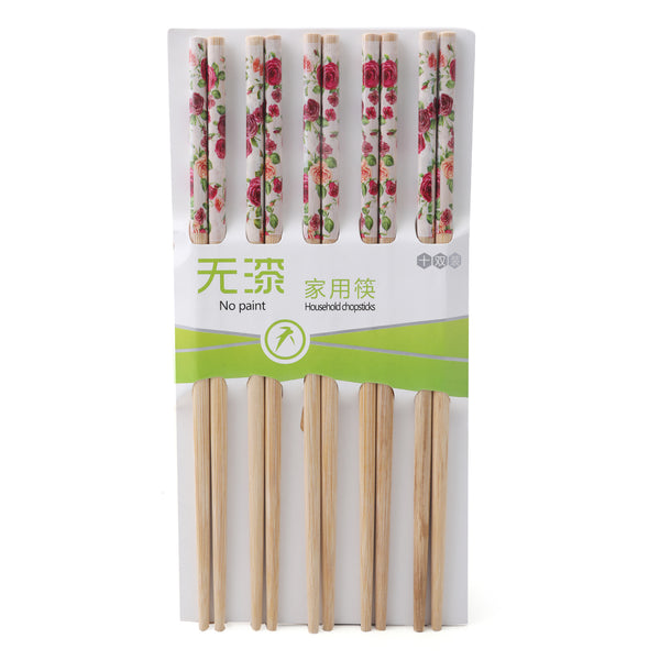 Chop Stick 10 Pair Red Wood Printed - Beige