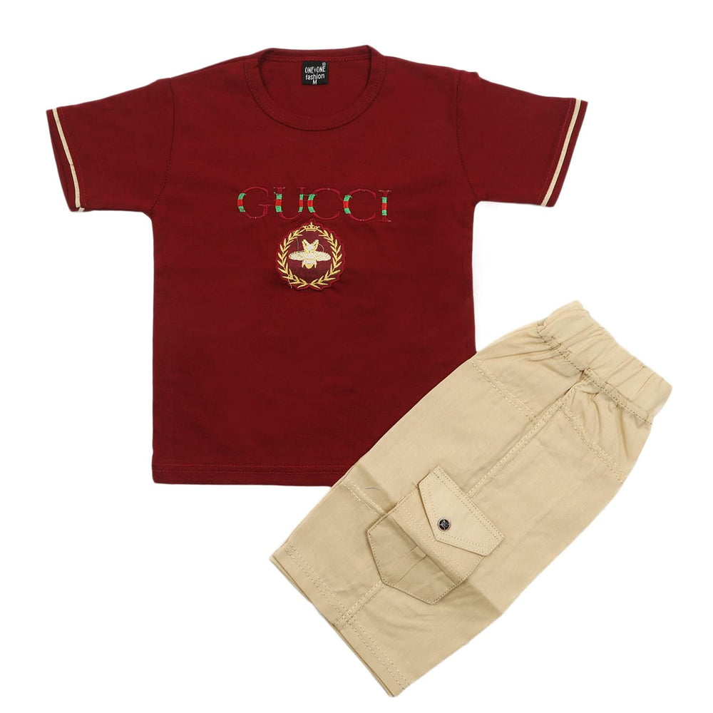 Boys Half Sleeves Short Suit - Maroon, Boys Sets & Suits, Chase Value, Chase Value